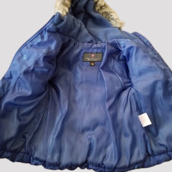 PROTECTION SYSTEM Blue Heart Print Winter Parka Jacket Girls Size 2T - Picture 2 of 6